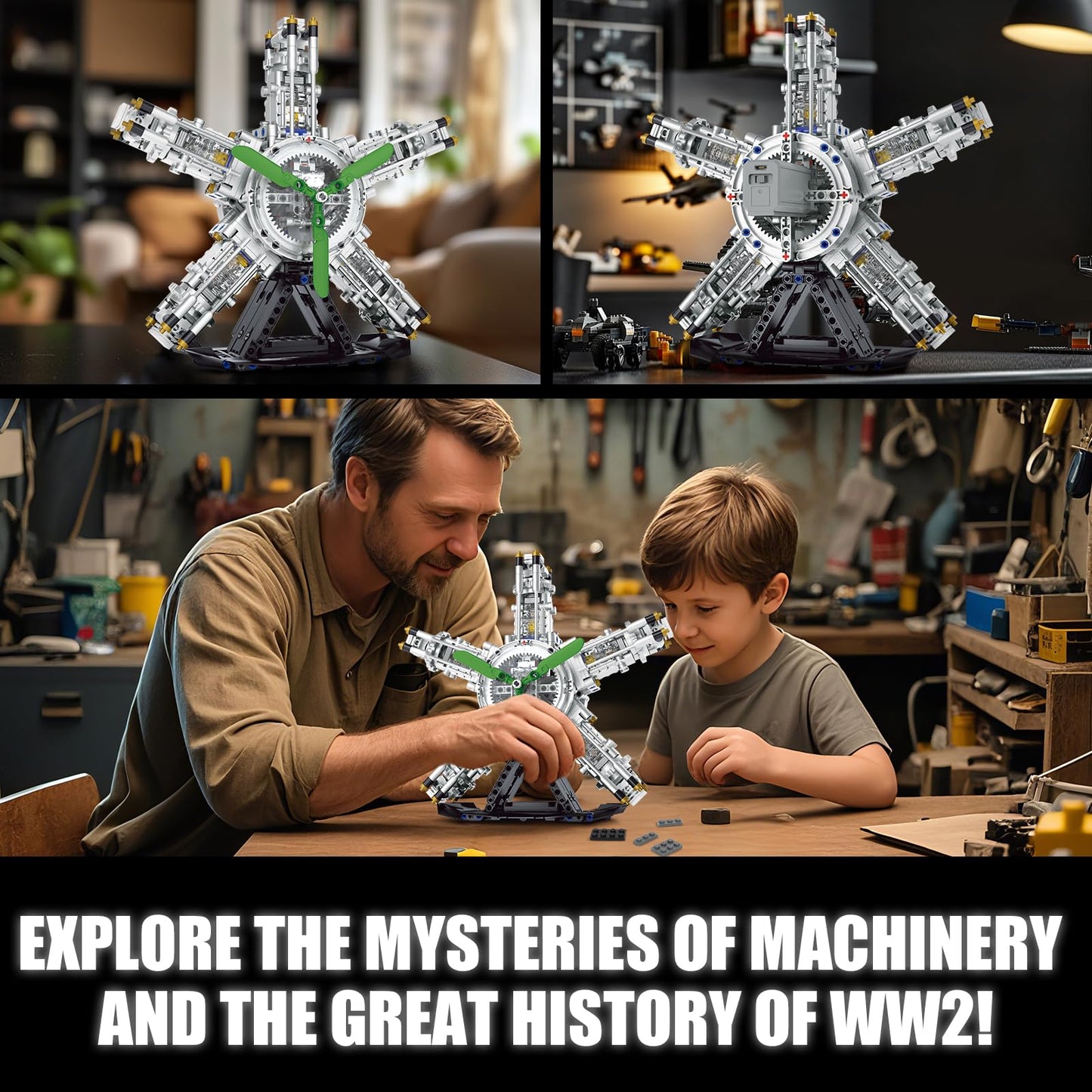 BseSparklion 5-Cylinder Radial Engine Building Set — Mini WW2 Plane Engine Kit (863 PCS)