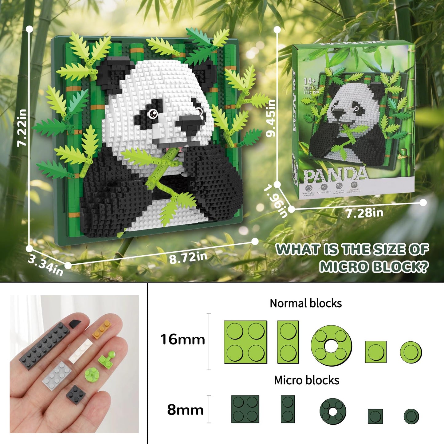 BseSparklion Panda 3D Wall Art Micro Blocks Set (1142 PCS) – Table or Wall Display, Not Compatible with LEGO, Gift for Adults & Teens 14+