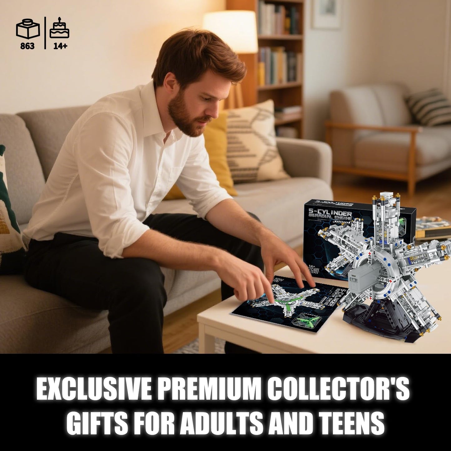 BseSparklion 5-Cylinder Radial Engine Building Set — Mini WW2 Plane Engine Kit (863 PCS)