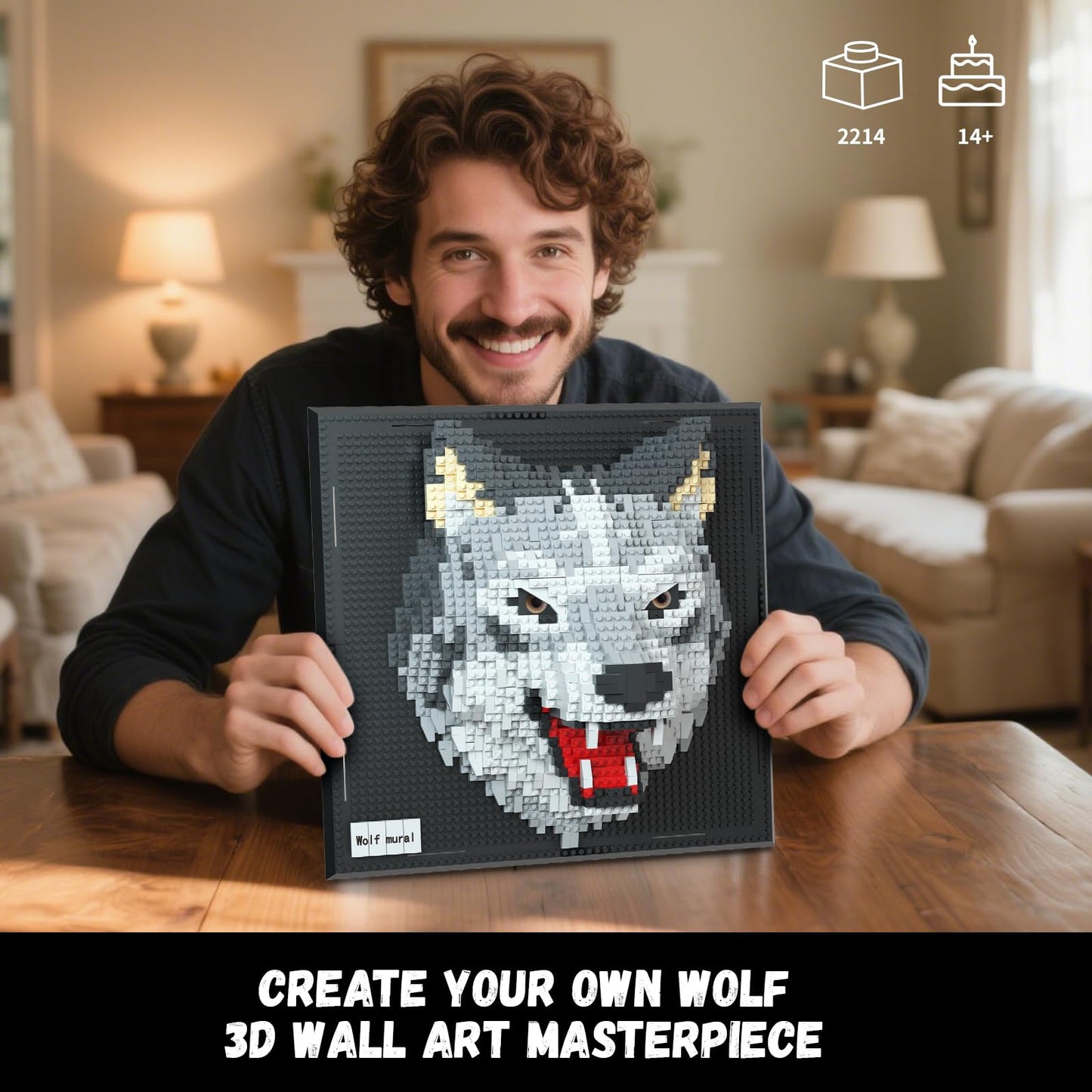 BseSparklion Wolf 3D Wall Art – 2214-Piece Micro Blocks Set for Adults | Dual Display Decor