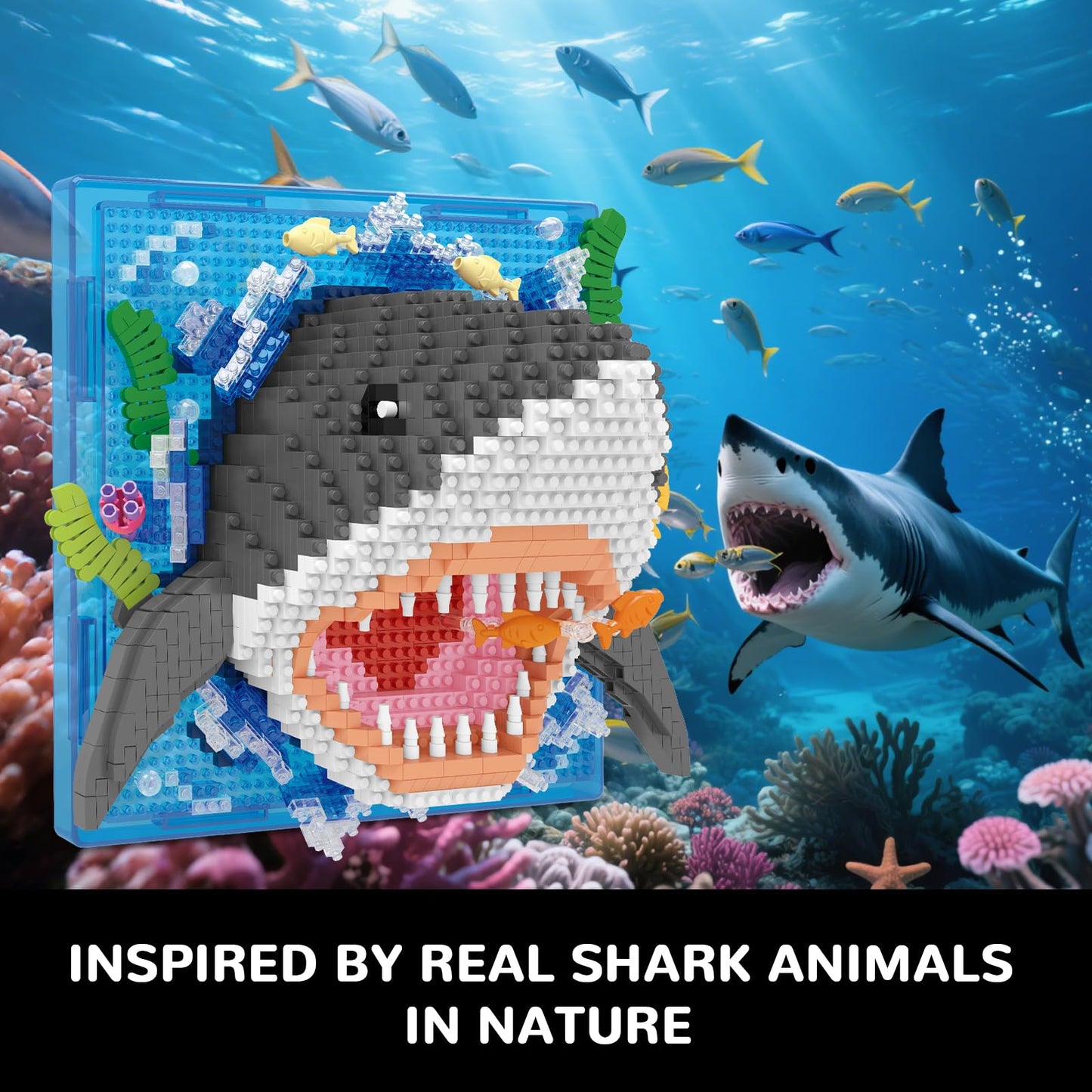 BseSparklion Shark 3D Wall Art — 1644 Pcs Micro Blocks, Wall or Table Decor