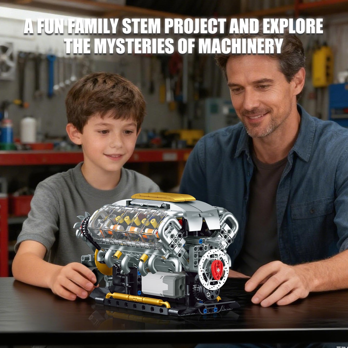 BseSparklion V8 Engine Model Kit – Build Your Own Visible Mini Car Motor (703 PCS)