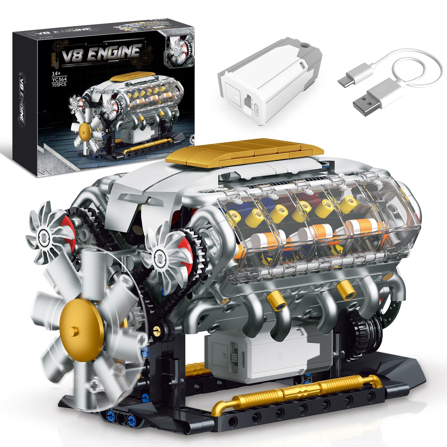 BseSparklion V8 Engine Model Kit – Build Your Own Visible Mini Car Motor (703 PCS)