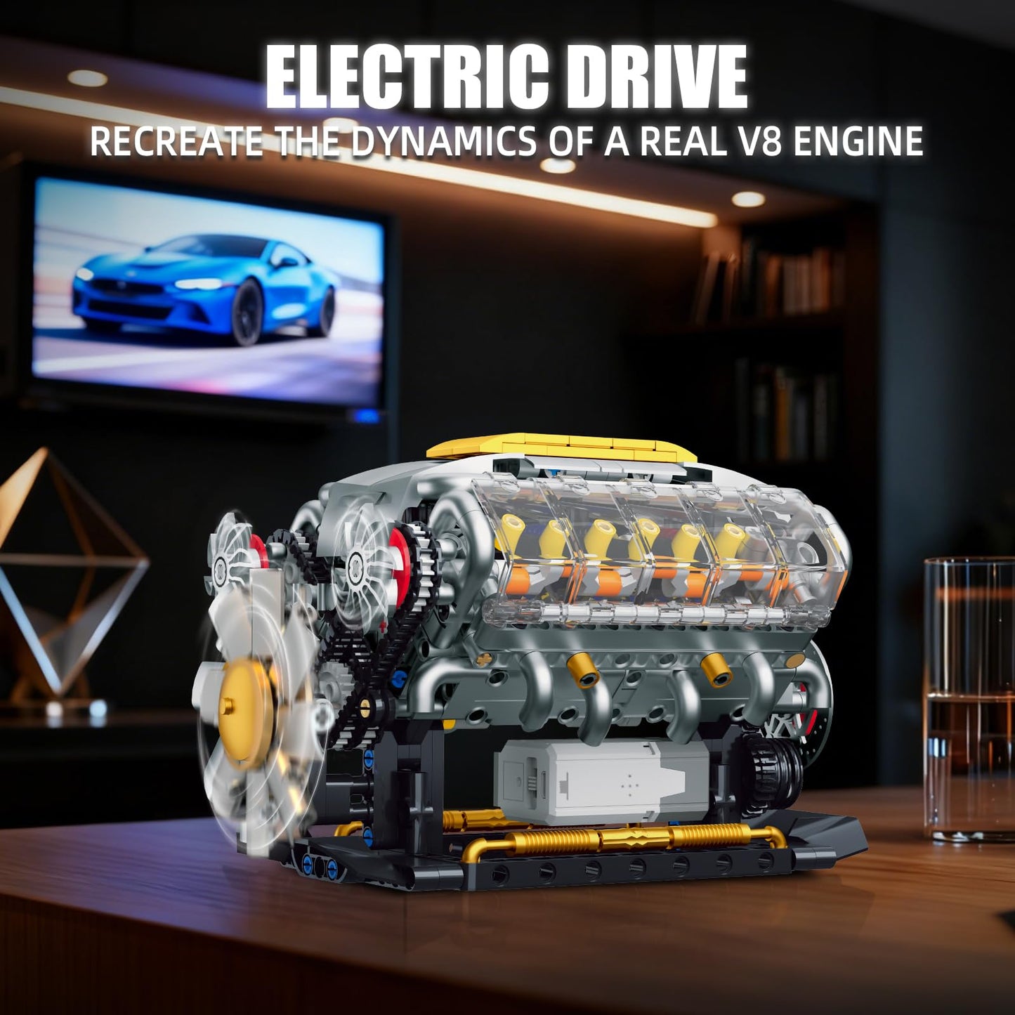 BseSparklion V8 Engine Model Kit – Build Your Own Visible Mini Car Motor (703 PCS)