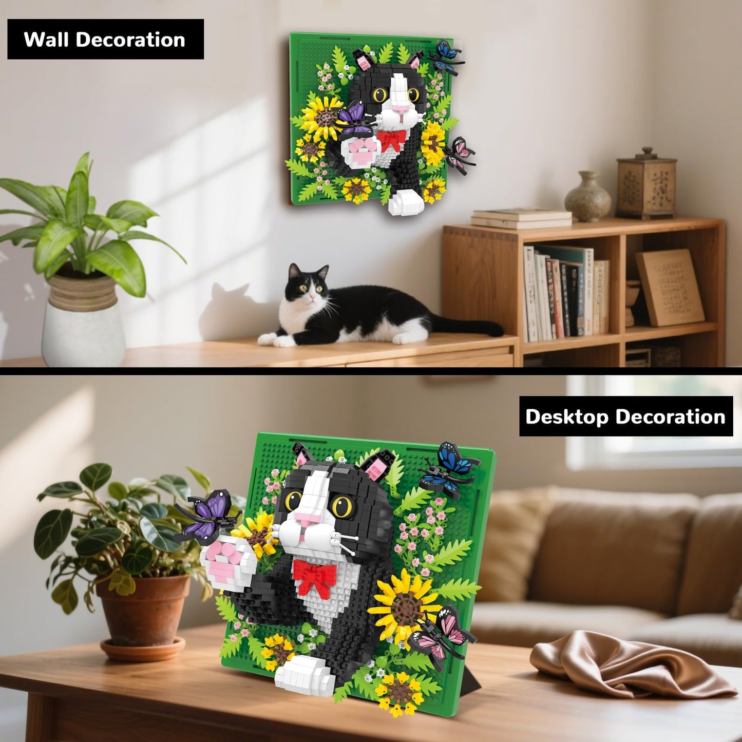 BseSparklion Flowers Tuxedo Cat 3D Wall Art – 1402-Piece Micro Block Set
