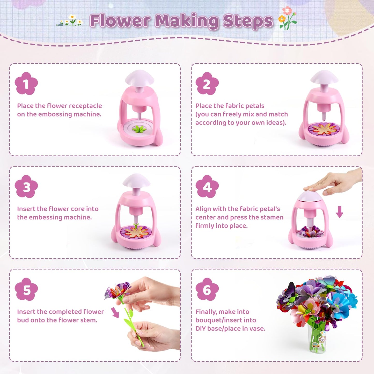 Bsgifts Fabric Flower Press Kit for Kids 3-12 – DIY Flower Craft Set