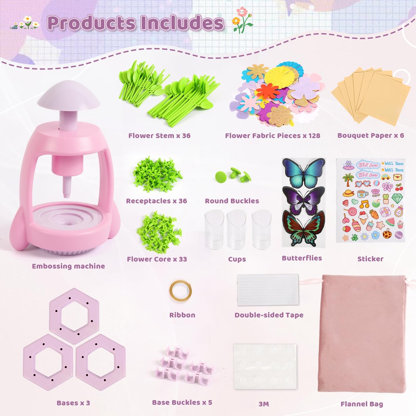 Bsgifts Fabric Flower Press Kit for Kids 3-12 – DIY Flower Craft Set