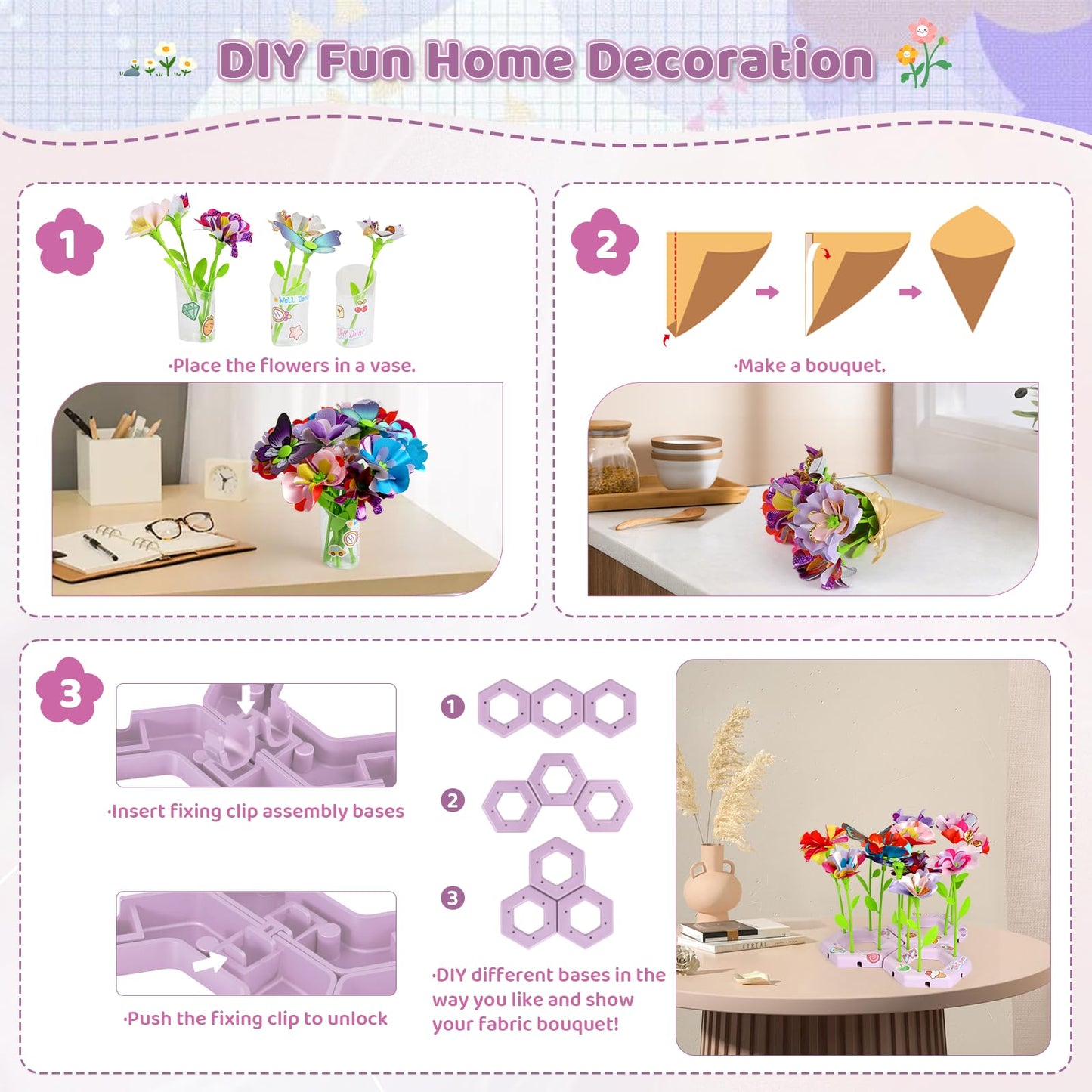 Bsgifts Fabric Flower Press Kit for Kids 3-12 – DIY Flower Craft Set