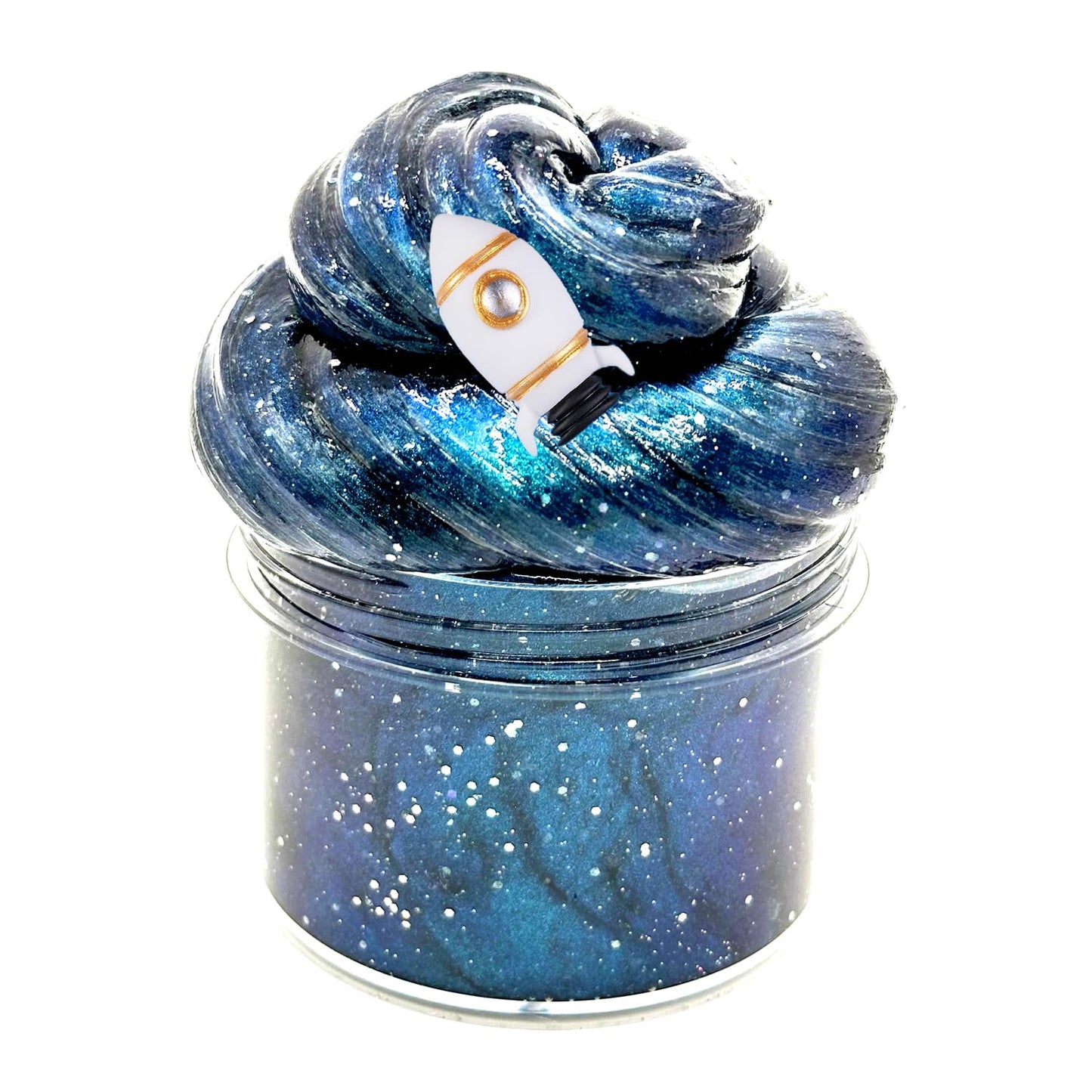 BSINHTIY Galaxy Glitter Slime Kit – Dark Blue Galaxy Slime with Spacecraft Charm