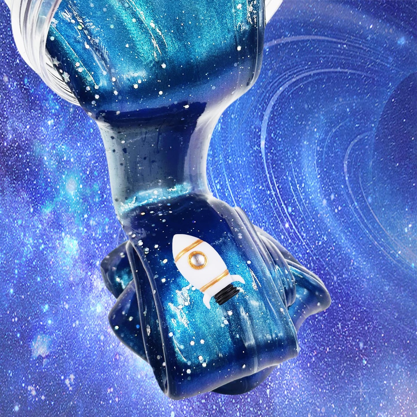 BSINHTIY Galaxy Glitter Slime Kit – Dark Blue Galaxy Slime with Spacecraft Charm