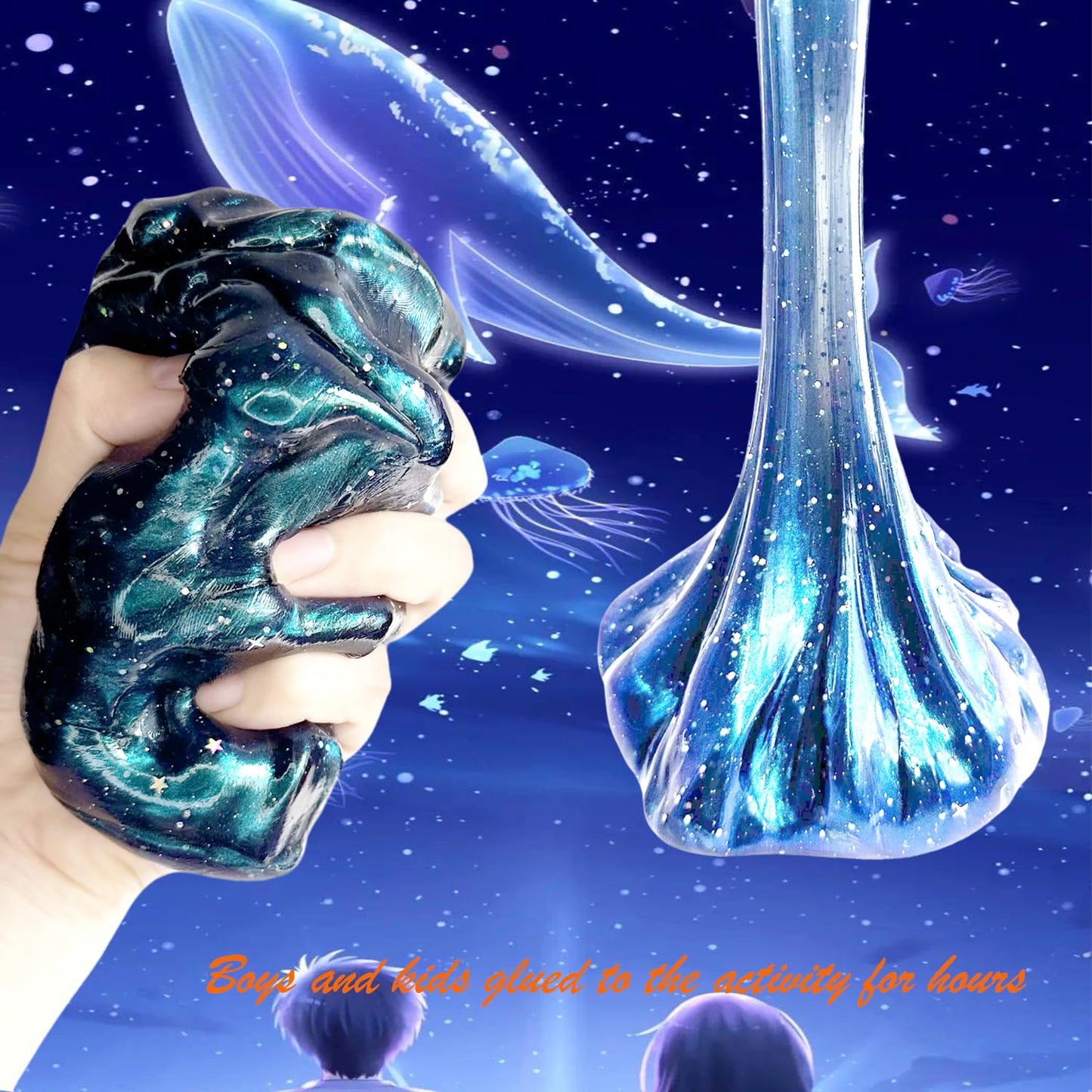 BSINHTIY Galaxy Glitter Slime Kit – Dark Blue Galaxy Slime with Spacecraft Charm