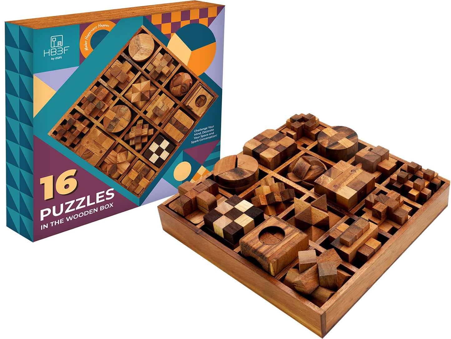 BSIRI 16 in 1 Wooden Brain Teaser Puzzles – Interlocking 3D Mind Games for All Ages