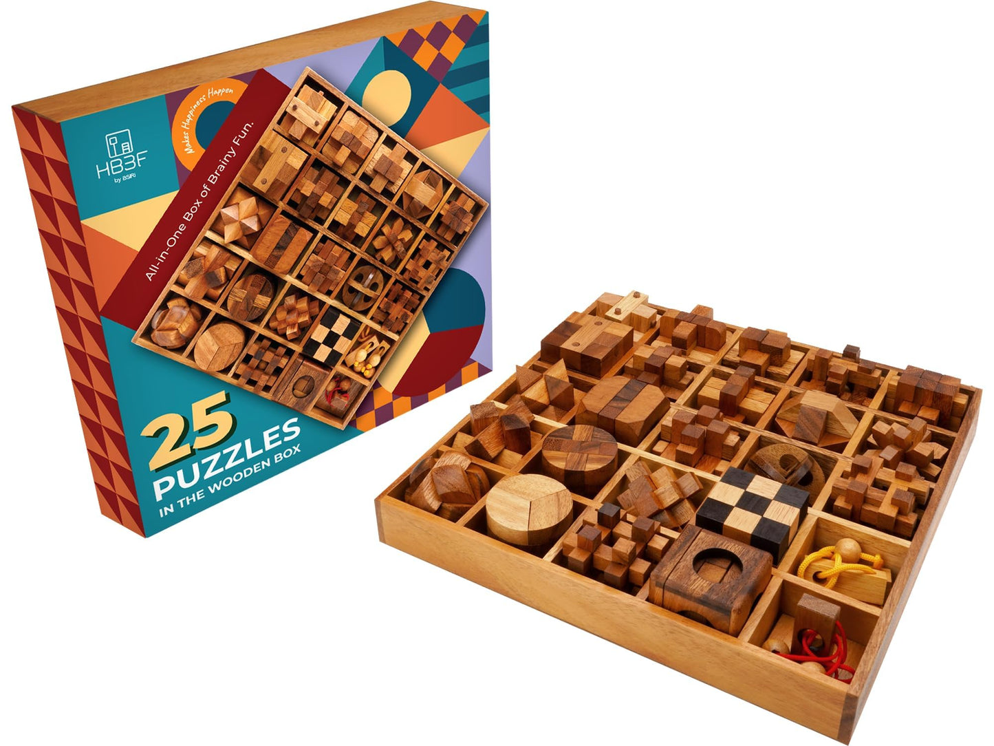 BSIRI 25-in-1 Wooden Brain Teasers – Interlocking 3D Mind Games
