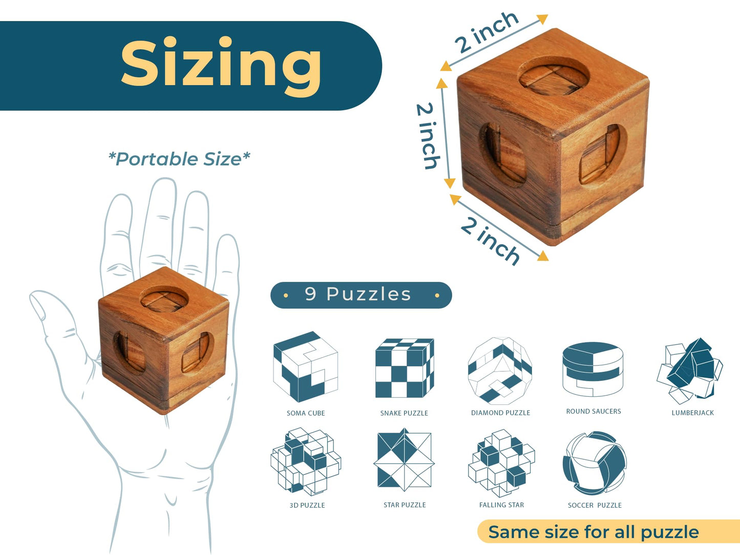 BSIRI 9 in 1 Wooden Brain Teaser Puzzles — 3D Mind Games for Adults & Teens