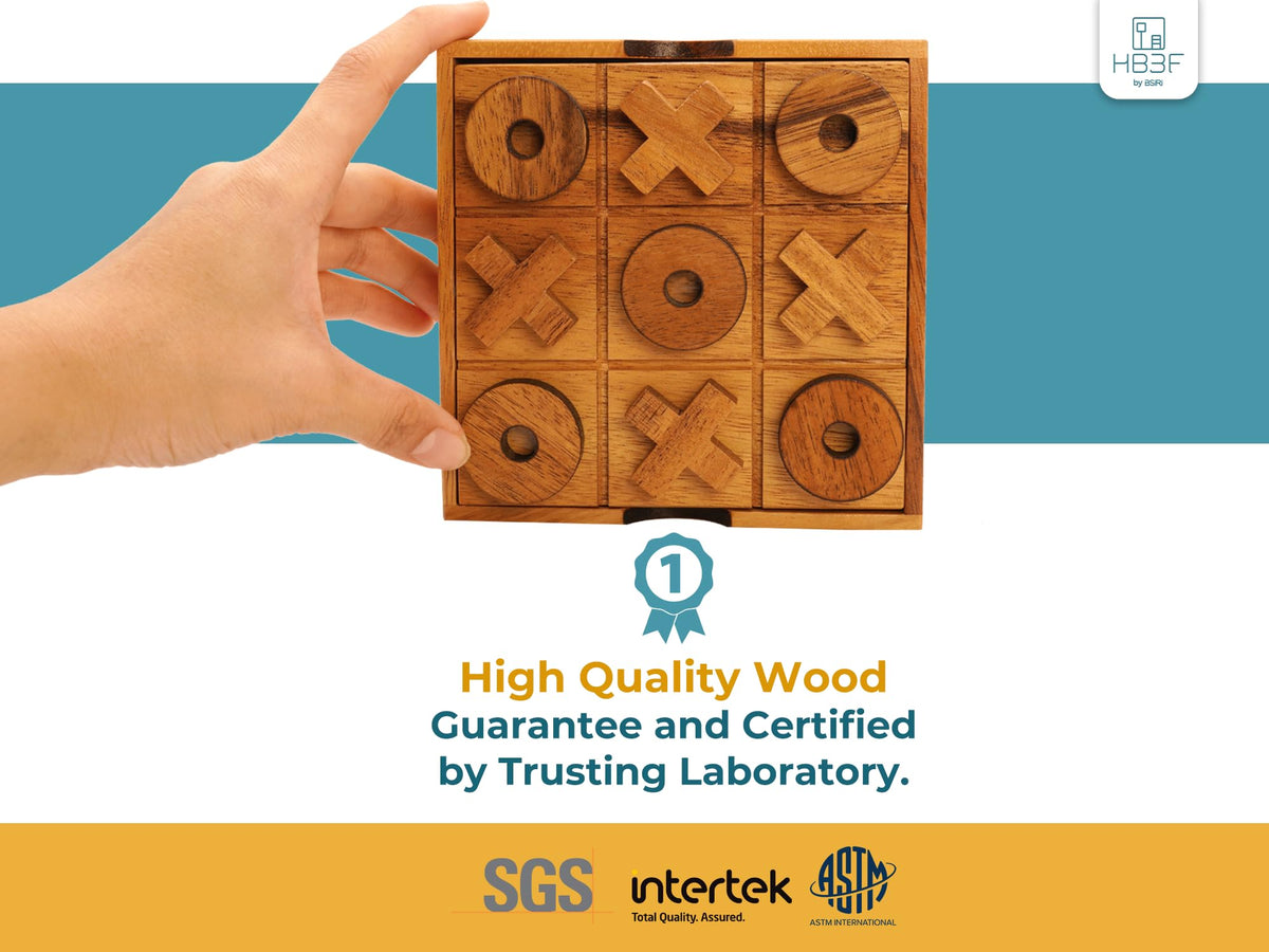 BSIRI Wooden Tic Tac Toe Game – 5.5-Inch Tabletop XO Blocks for Family Game Night