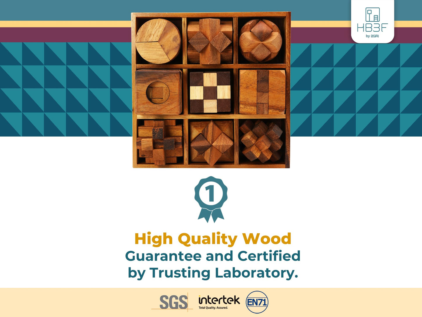 BSIRI 9 in 1 Wooden Brain Teaser Puzzles — 3D Mind Games for Adults & Teens