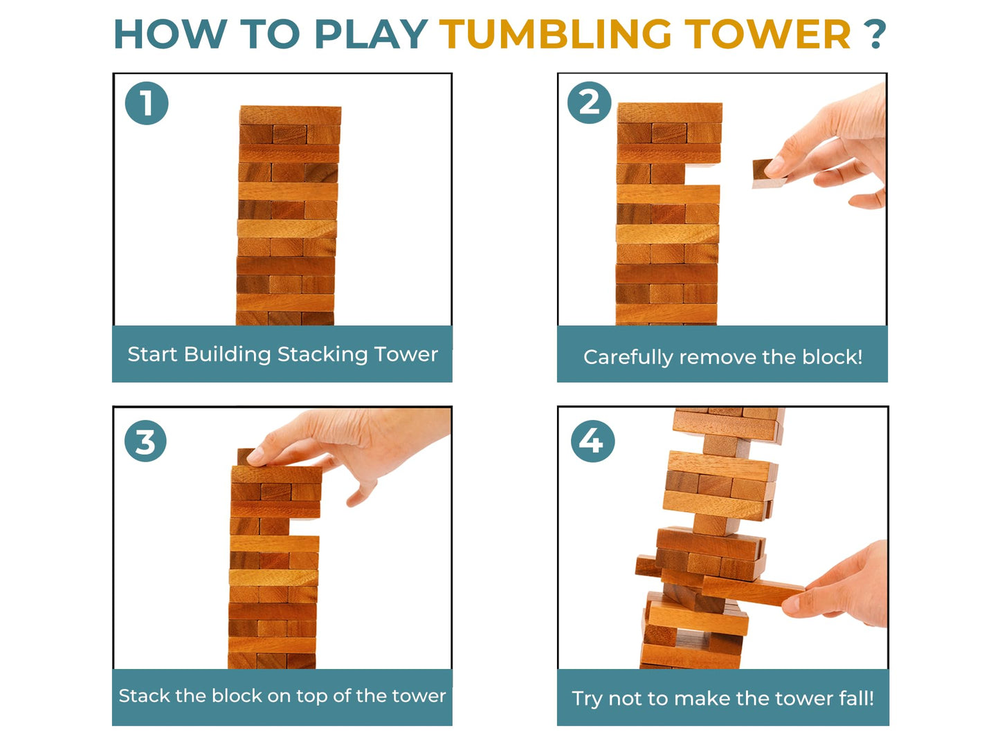 BSIRI Wooden Tumbling Tower – Family Game for Seniors & Adults | Classic Stacking Blocks