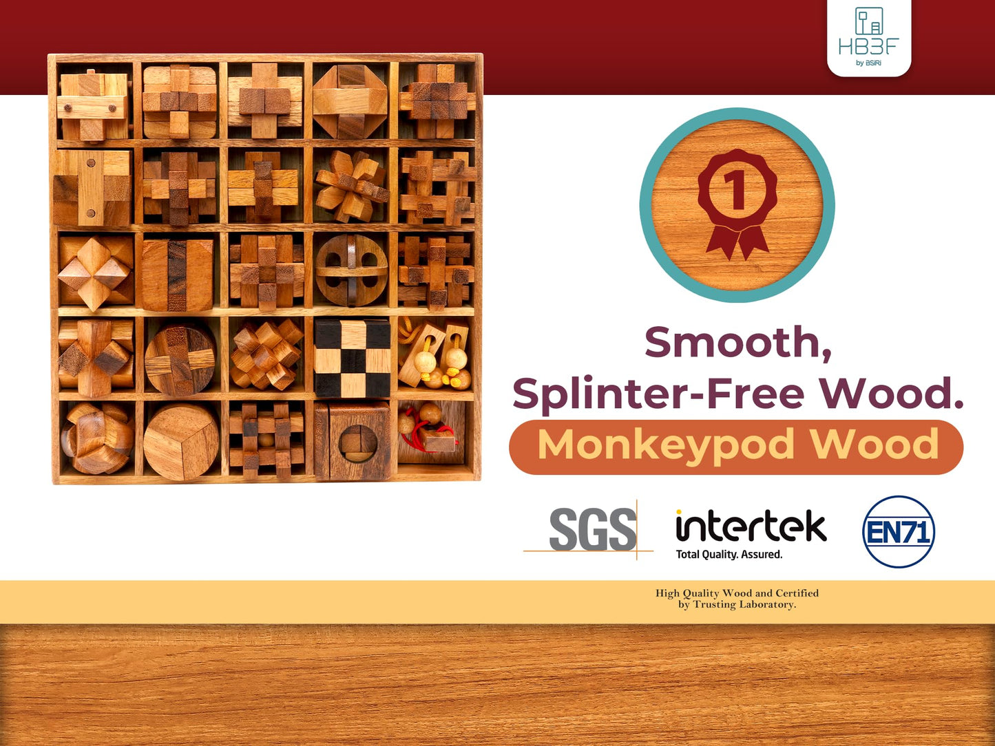 BSIRI 25-in-1 Wooden Brain Teasers – Interlocking 3D Mind Games