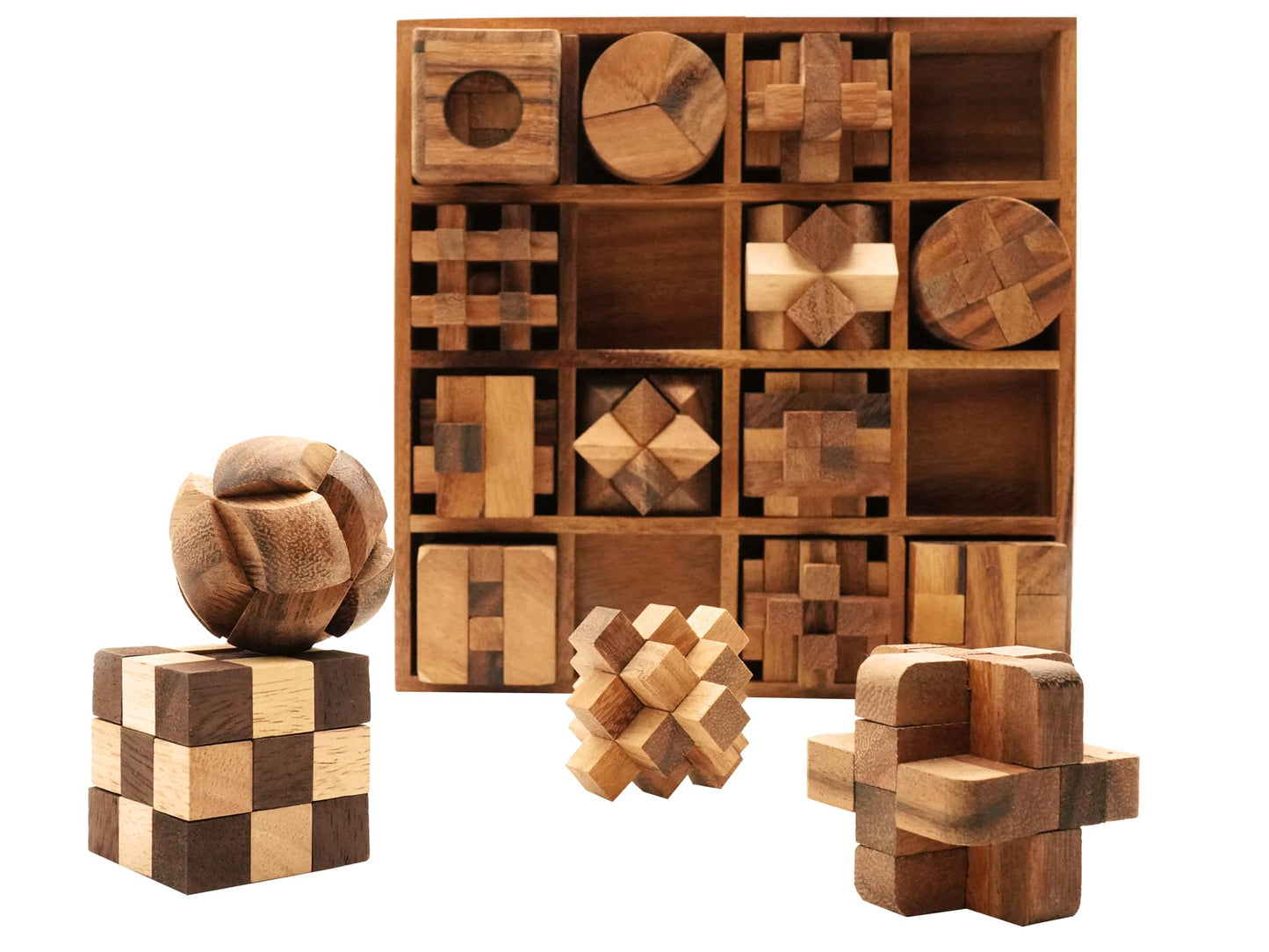 BSIRI 16 in 1 Wooden Brain Teaser Puzzles – Interlocking 3D Mind Games for All Ages