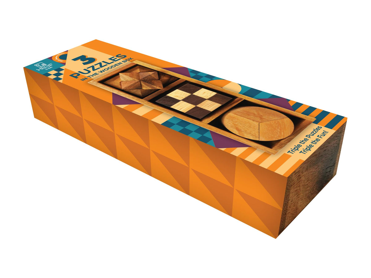 BSIRI 3 Puzzles in a Box – Wooden Brain Teasers for Adults, Seniors, Teens | 3D Mind Puzzles, Gift & Decor
