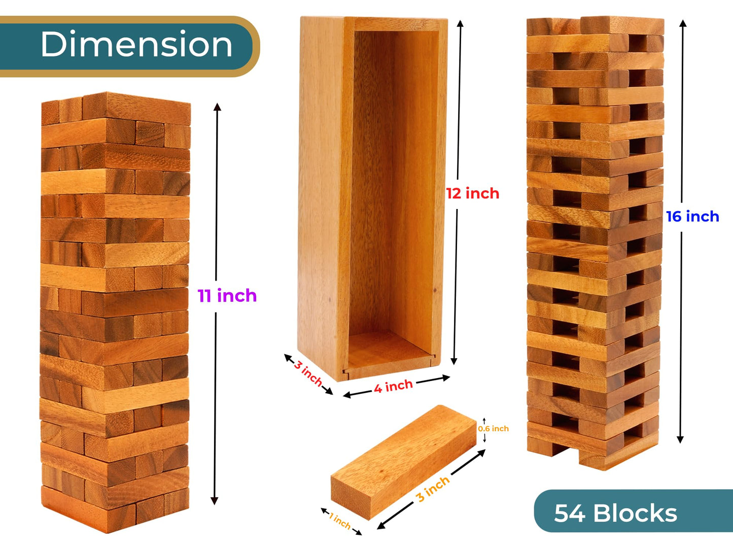 BSIRI Wooden Tumbling Tower – Family Game for Seniors & Adults | Classic Stacking Blocks
