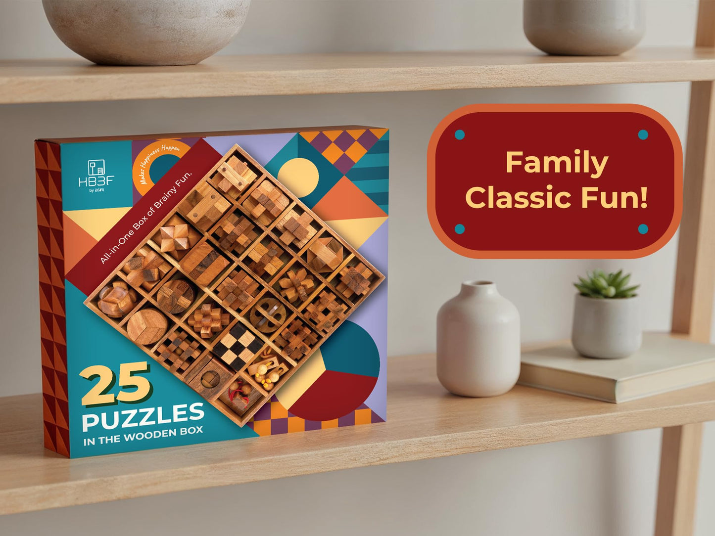 BSIRI 25-in-1 Wooden Brain Teasers – Interlocking 3D Mind Games