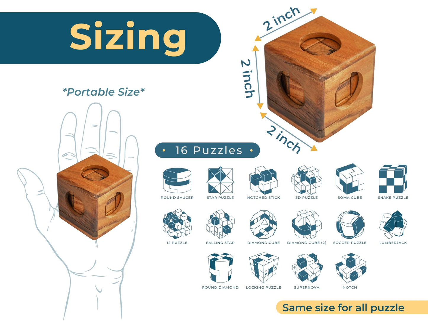 BSIRI 16 in 1 Wooden Brain Teaser Puzzles – Interlocking 3D Mind Games for All Ages