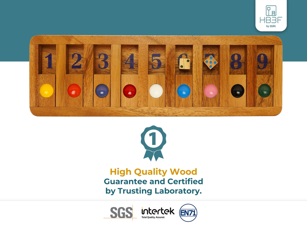 BSIRI Shut The Box: Wooden Brain Teaser Board Game for Adults & Seniors