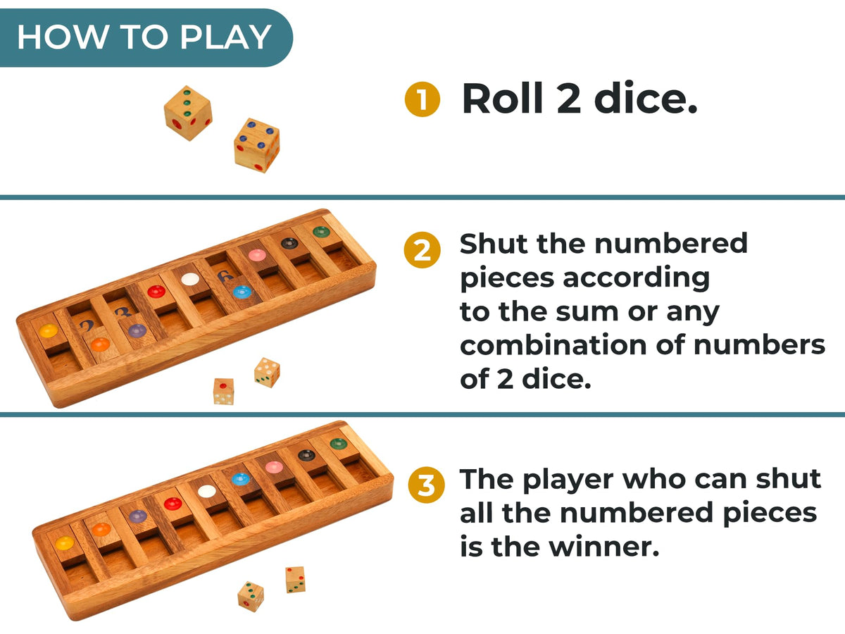 BSIRI Shut The Box: Wooden Brain Teaser Board Game for Adults & Seniors
