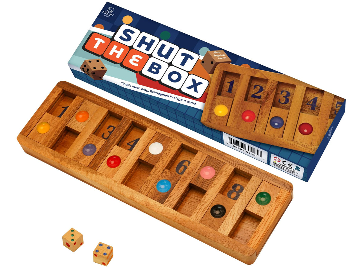 BSIRI Shut The Box: Wooden Brain Teaser Board Game for Adults & Seniors
