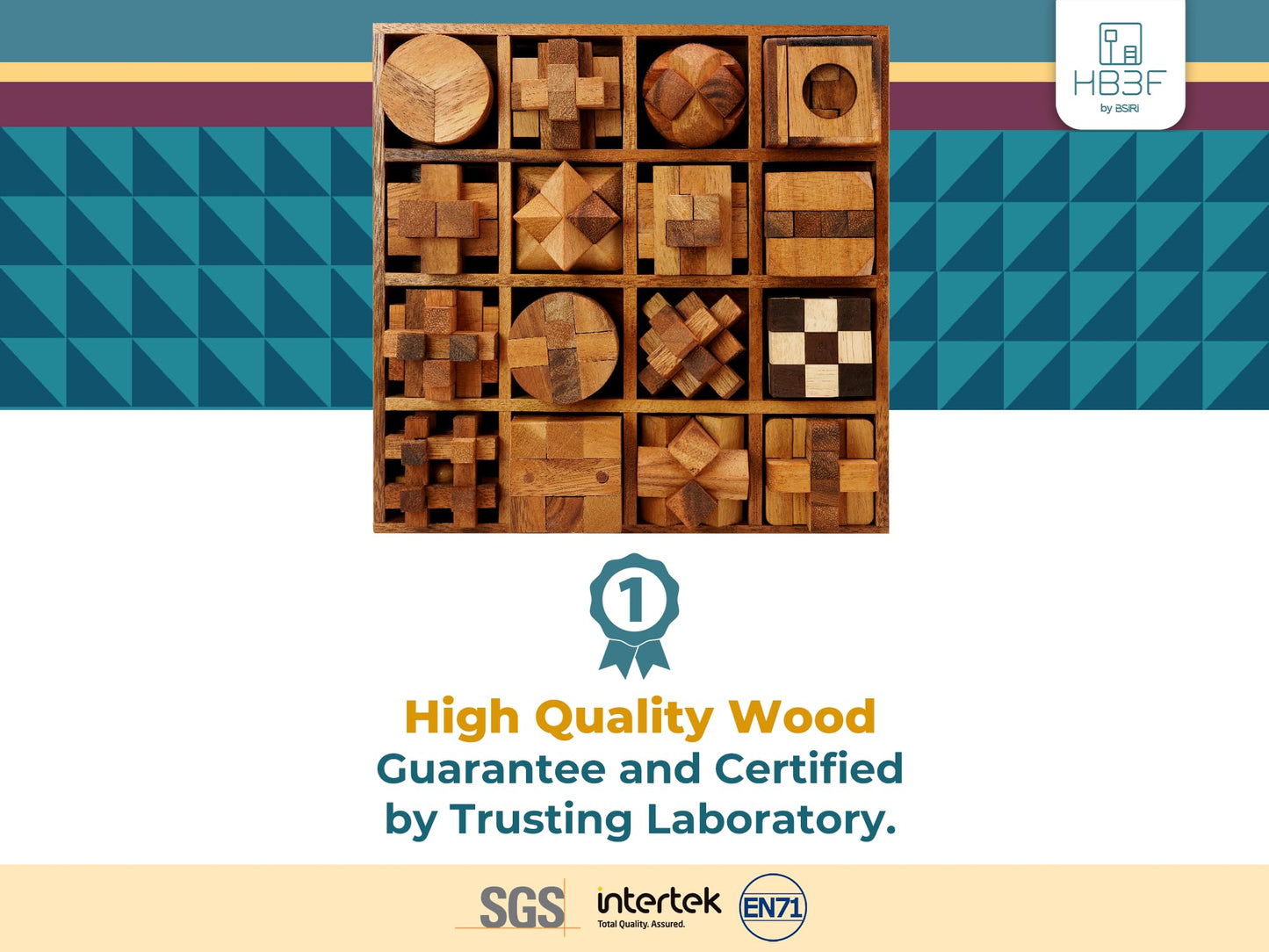 BSIRI 16 in 1 Wooden Brain Teaser Puzzles – Interlocking 3D Mind Games for All Ages