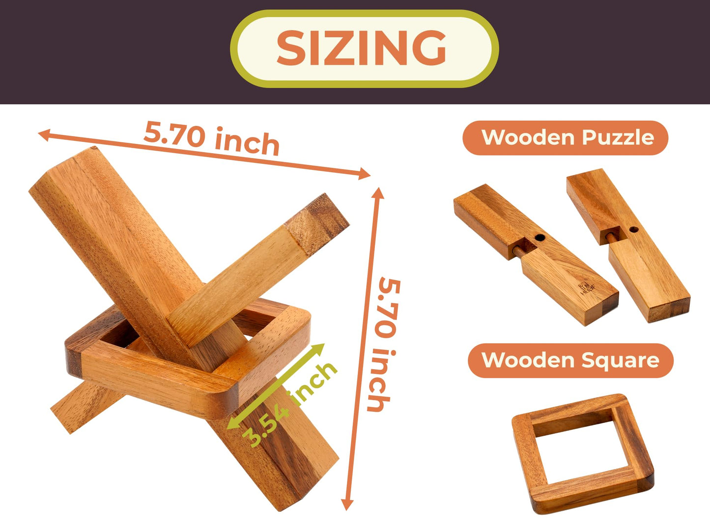BSIRI Wooden Brain Teasers for Adults | Cross Out Trick Lock Logic Puzzle Gift
