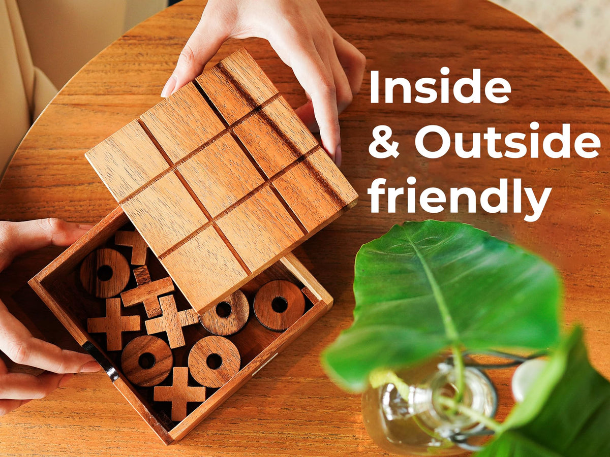 BSIRI Wooden Tic Tac Toe Game — 5.5-Inch Brain Teaser & Coffee Table Decor