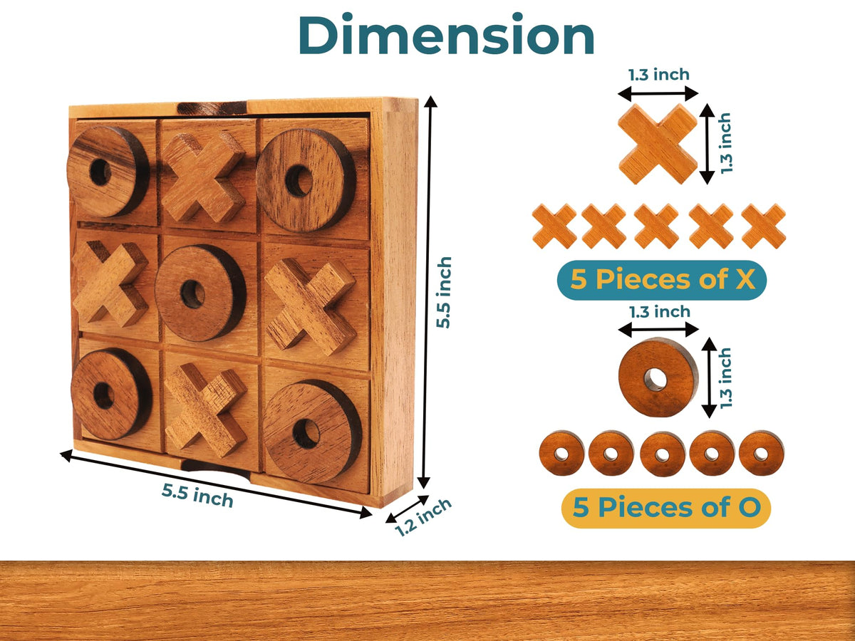 BSIRI Wooden Tic Tac Toe Game — 5.5-Inch Brain Teaser & Coffee Table Decor