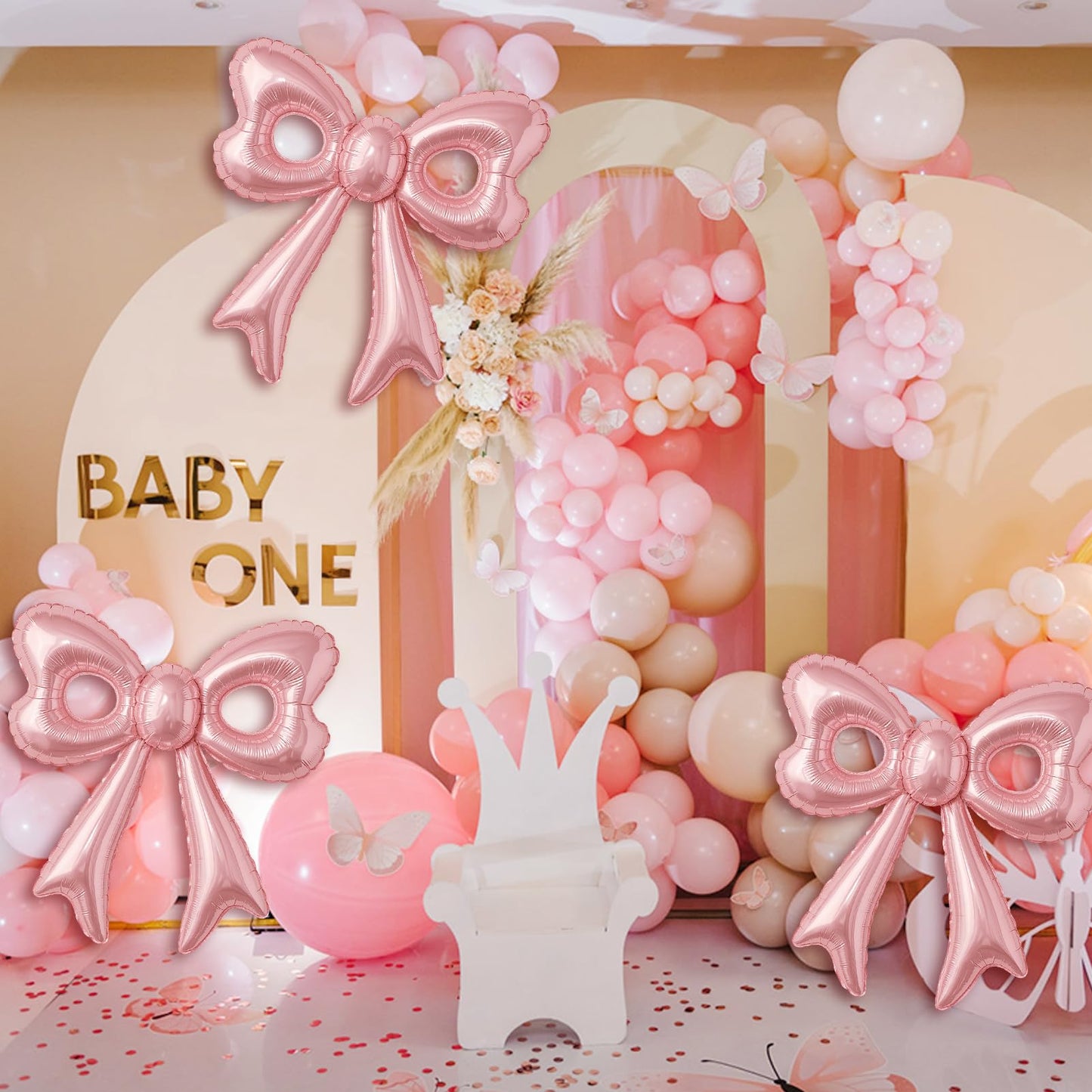BSRESIN Pink Happy Birthday Balloons – 31-Inch Pink Bow Balloons + 16-Inch Birthday Balloon