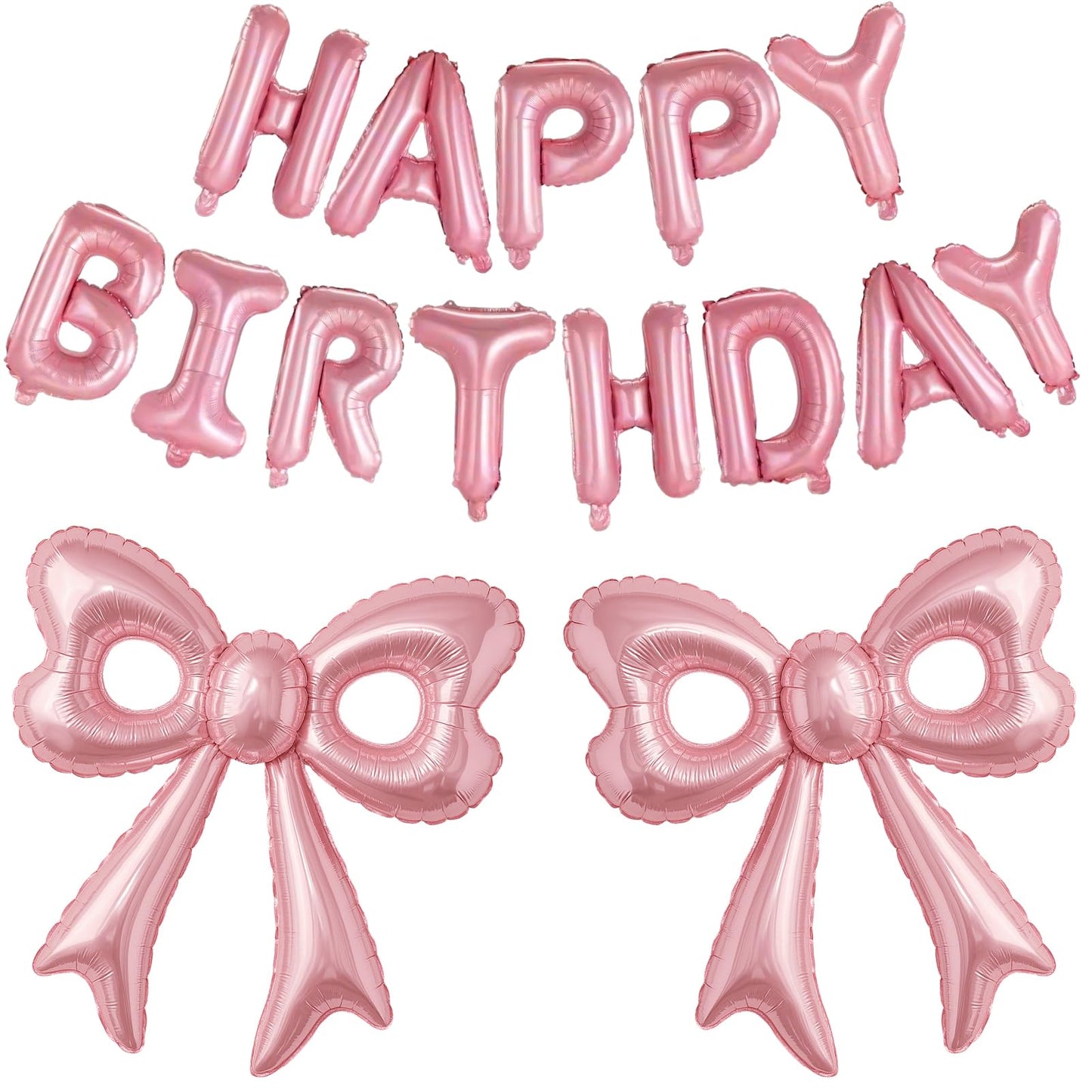 BSRESIN Pink Happy Birthday Balloons – 31-Inch Pink Bow Balloons + 16-Inch Birthday Balloon
