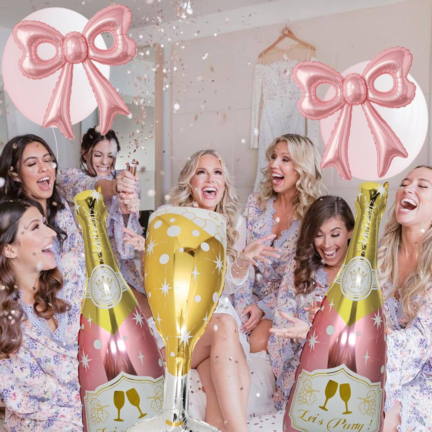 BSRESIN 4 Pcs Champagne Balloons – Rose Gold Foil Bottle & Goblet Set for Weddings & Parties