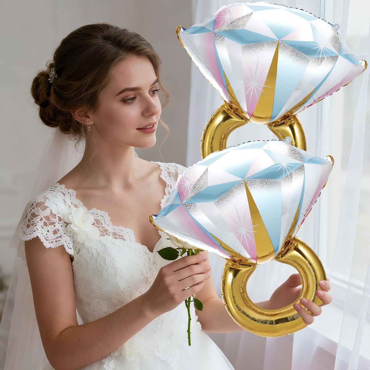 BSRESIN 4 Pcs Rose Gold Bachelorette Balloons: Champagne Bottle, Goblet & Ring Foil Set