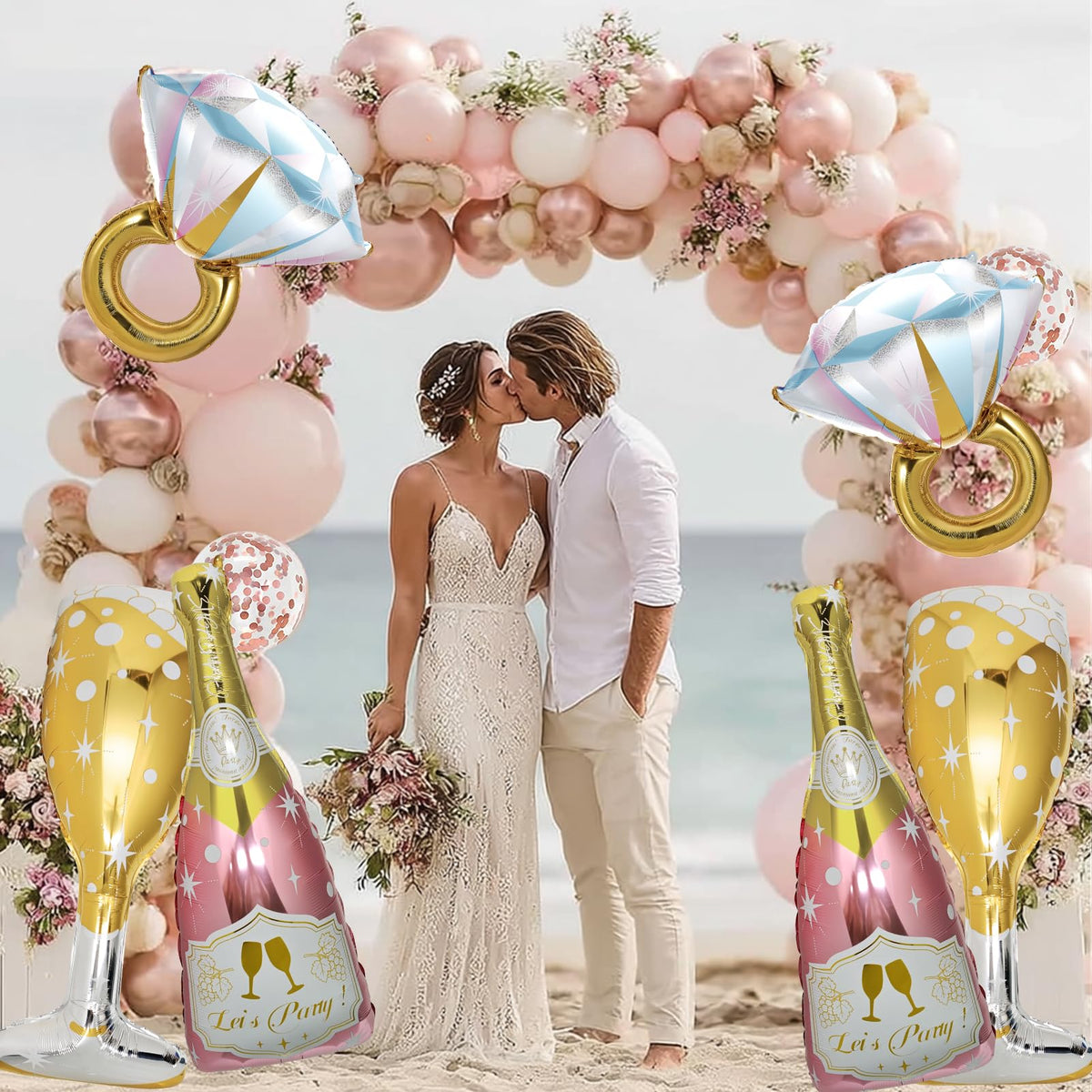 BSRESIN 4 Pcs Rose Gold Bachelorette Balloons: Champagne Bottle, Goblet & Ring Foil Set