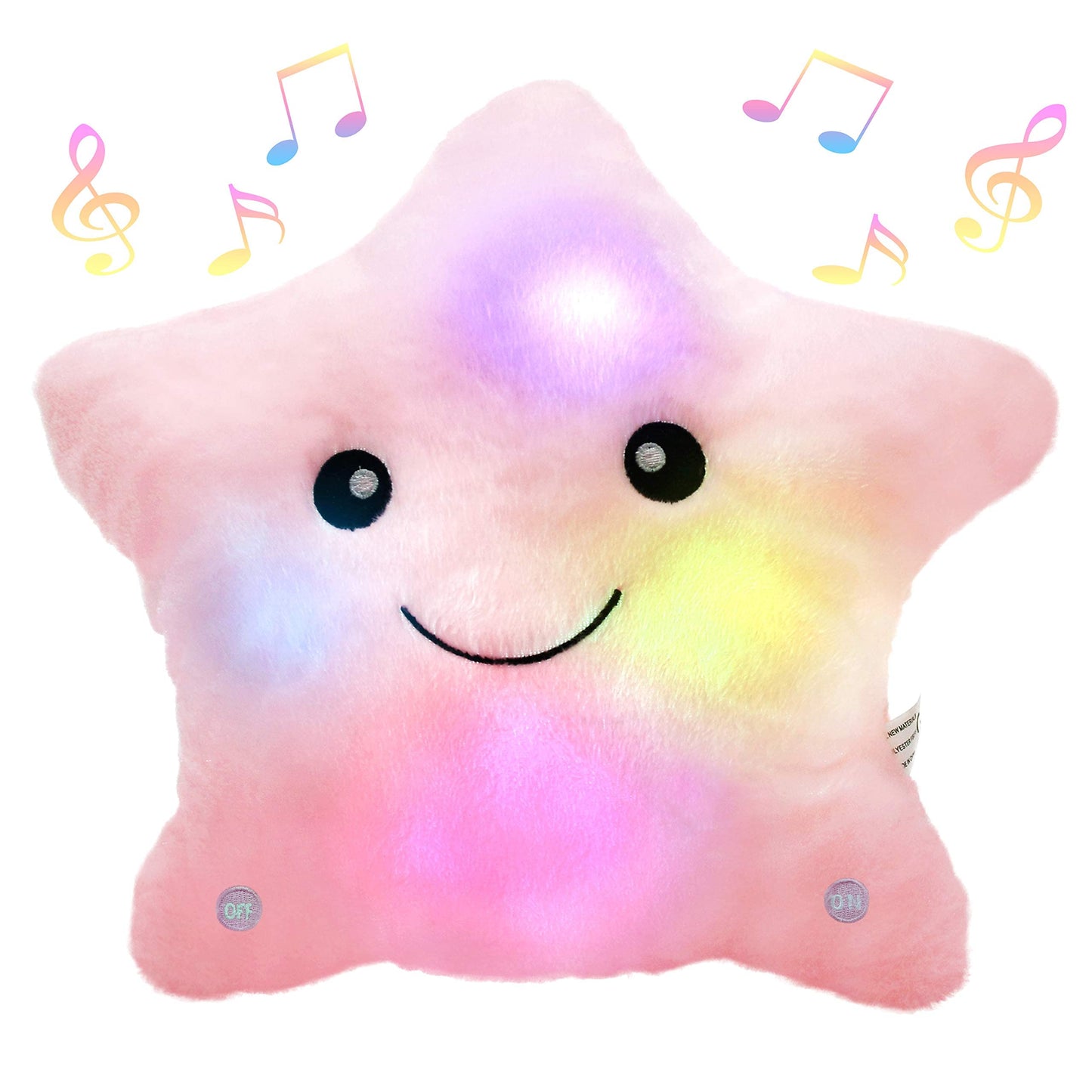 BSTAOFY 13'' Light Up Musical Twinkle Star Plush Pillow – Pink