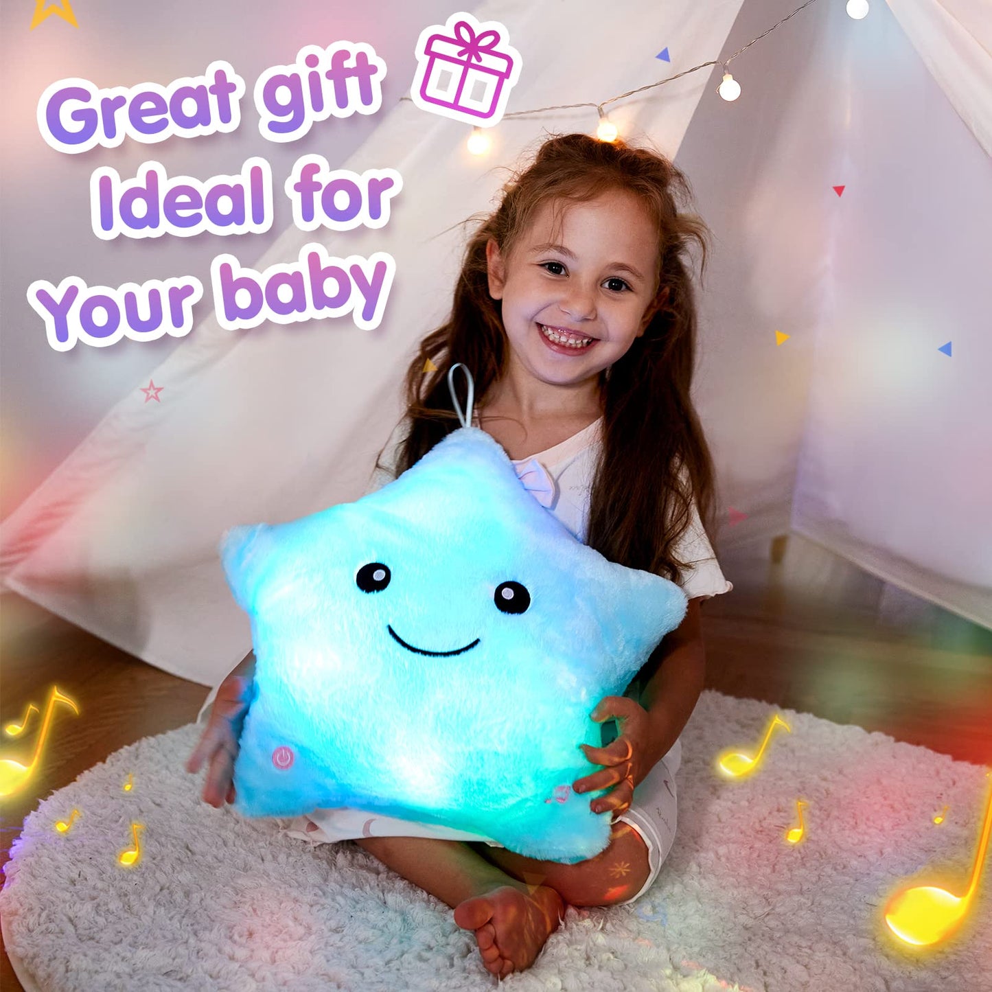BSTAOFY 13-inch Creative LED Glow Star Musical Pillow – Lullaby Toy for Toddlers
