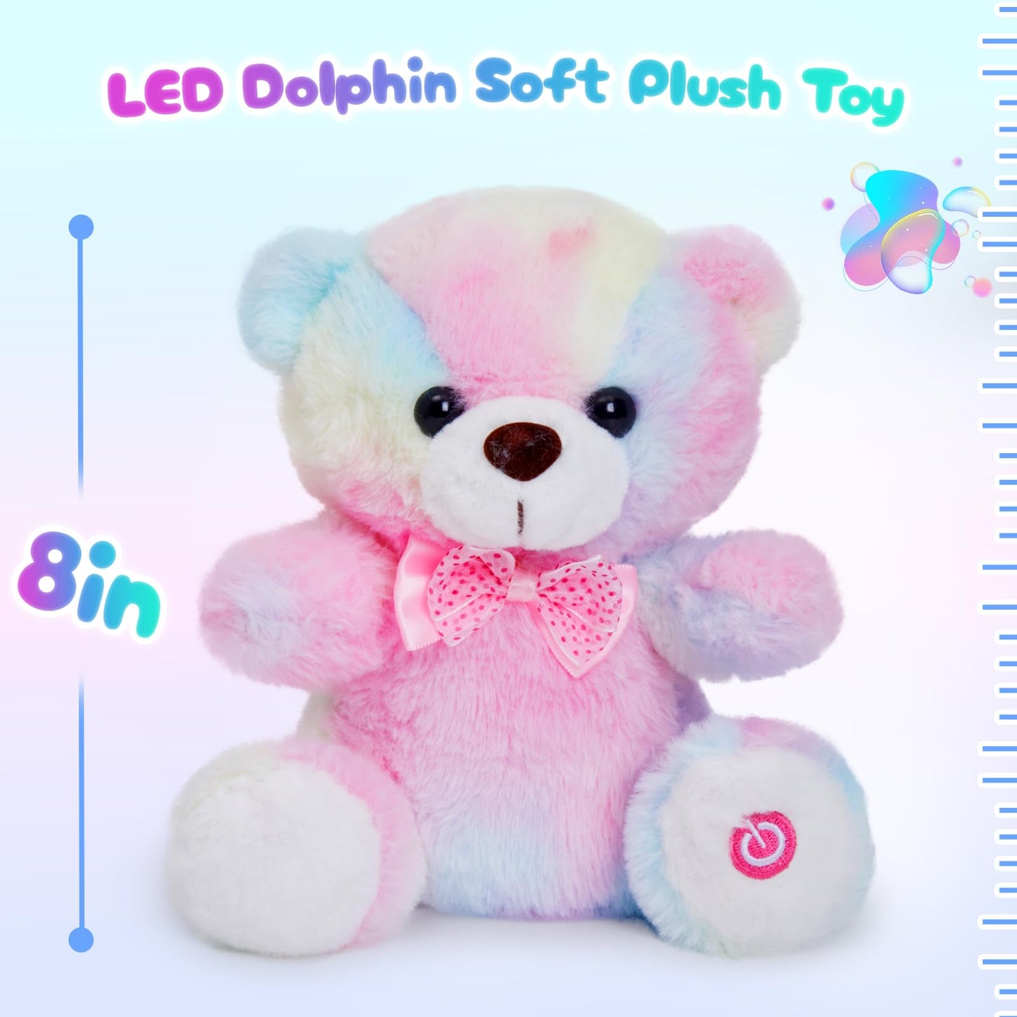 BSTAOFY Rainbow Teddy Bear LED Nightlight Plush – 8 Inch Soft Glow Gift for Kids