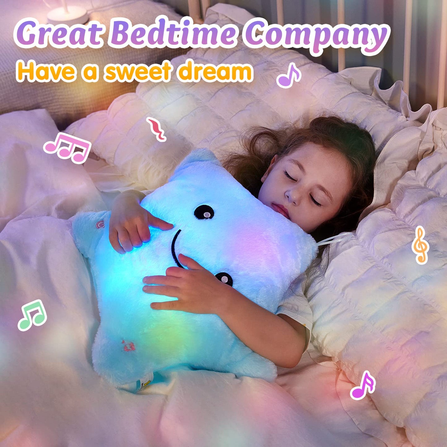 BSTAOFY 13-inch Creative LED Glow Star Musical Pillow – Lullaby Toy for Toddlers