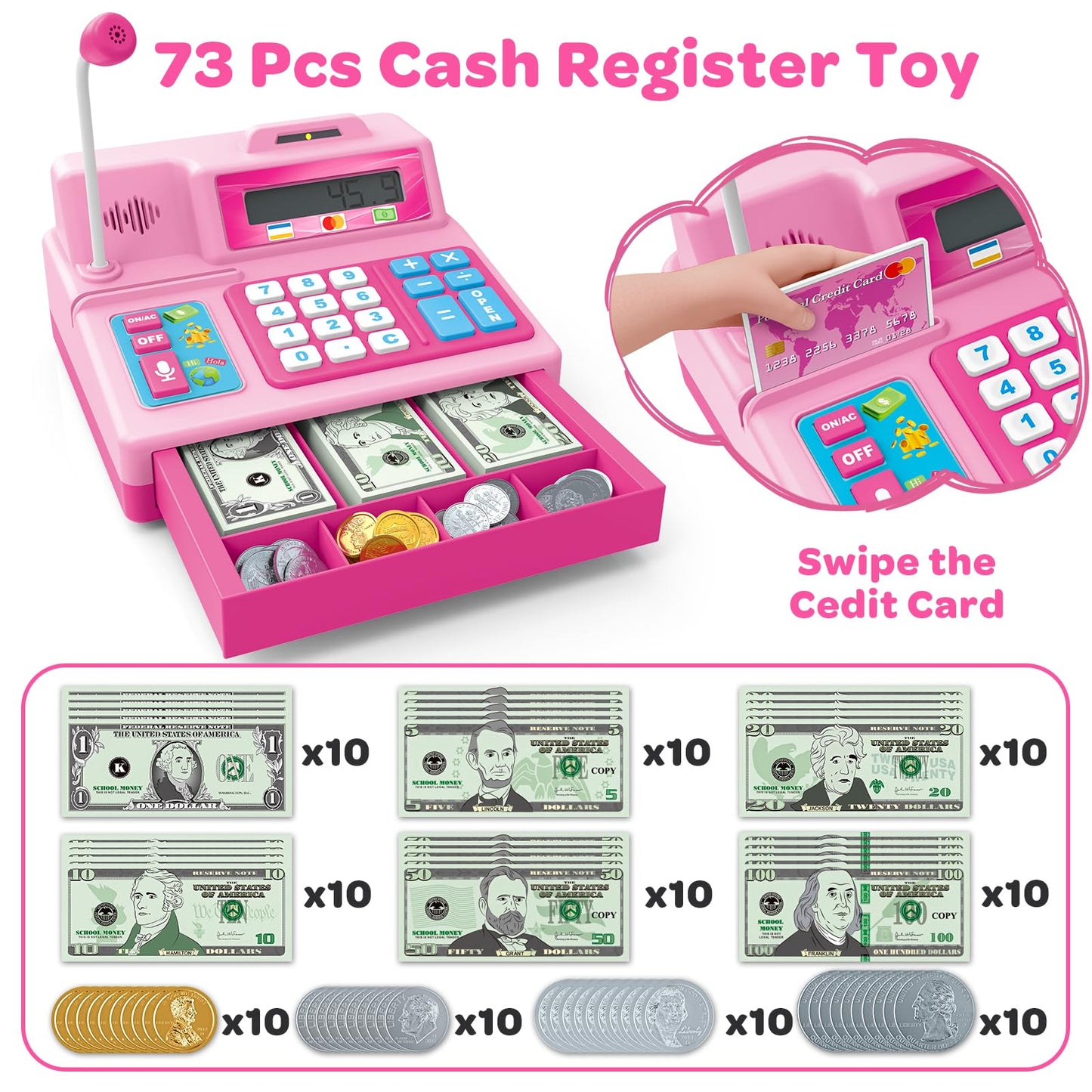 Bstoyder Calculator Cash Register Toy for Kids 3-8 | 103-Pcs Grocery Store Playset