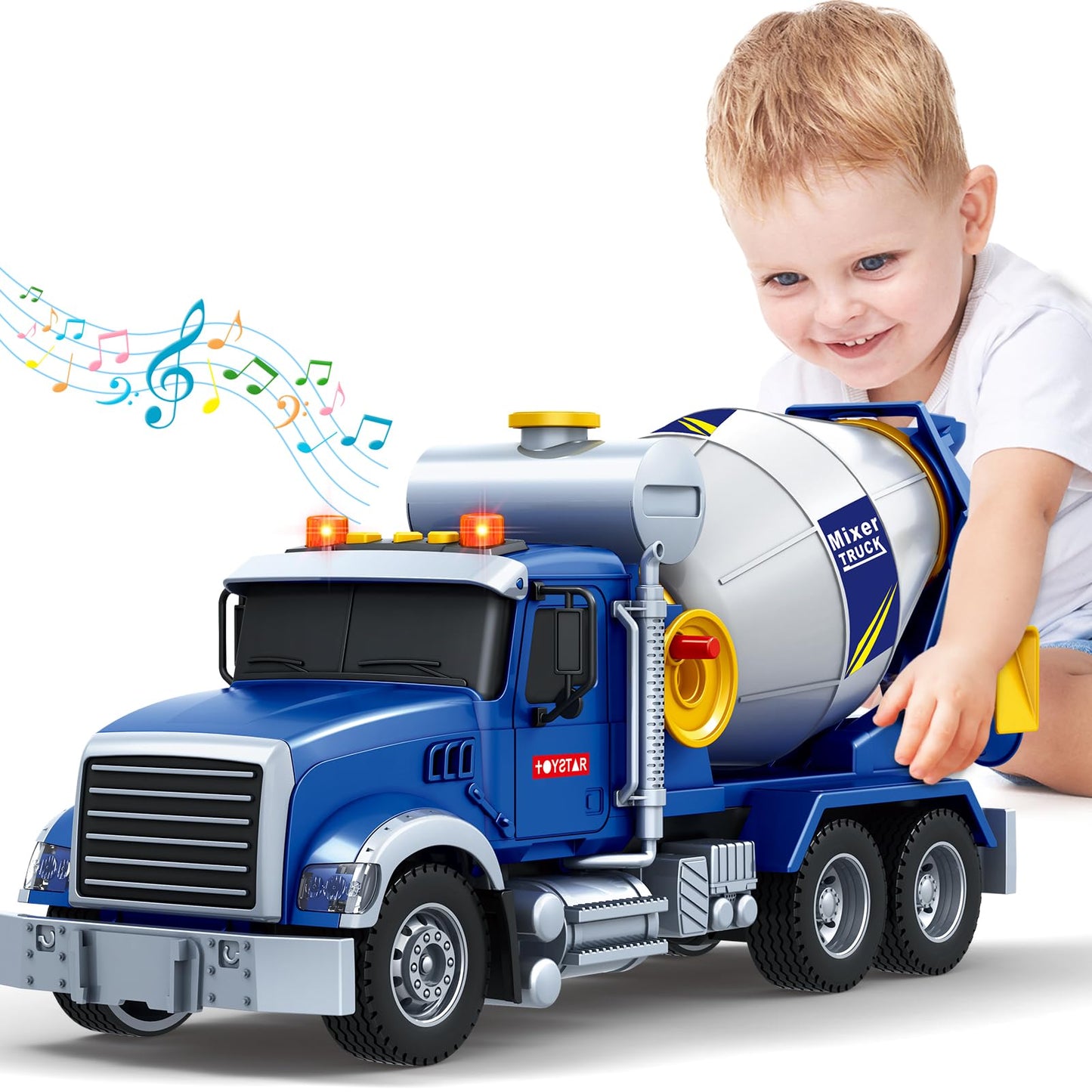 Bstoyder 15-Inch Cement Mixer Truck Toy with Lights & Sounds | Friction-Powered Vehicle for 3–8 Years