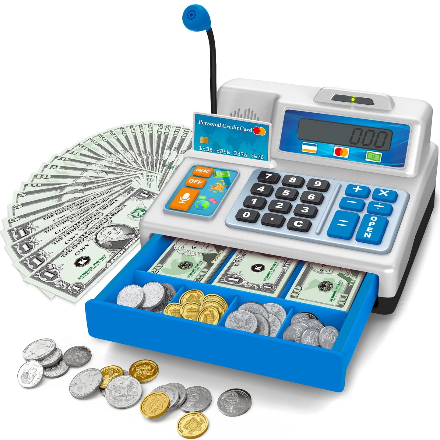 Bstoyder Calculator Cash Register Toy – 103-Piece Grocery Store Playset for Kids Aged 3–8