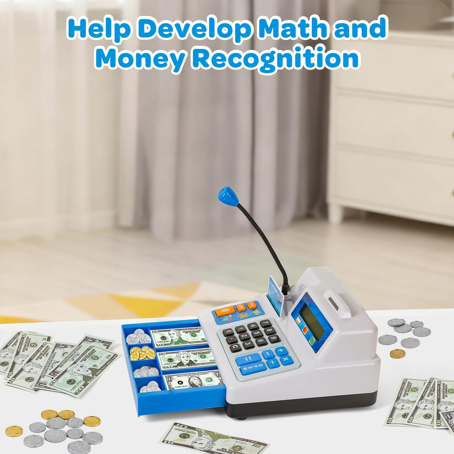 Bstoyder Calculator Cash Register Toy – 103-Piece Grocery Store Playset for Kids Aged 3–8