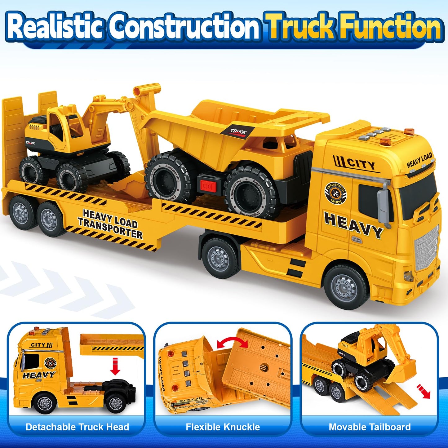 Bstoyder 25-Inch 3-in-1 Toddler Construction Truck with Excavator & Dump Truck