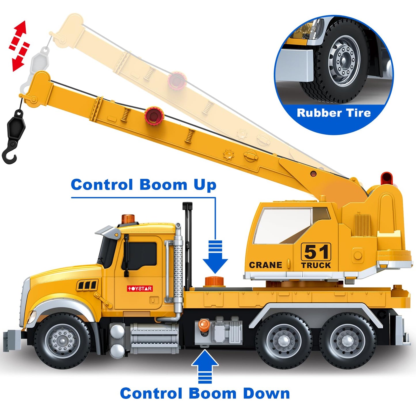 Bstoyder Crane Truck Toy with Lights & Sounds – Friction-Powered 14-Inch Vehicle for Kids 3-8
