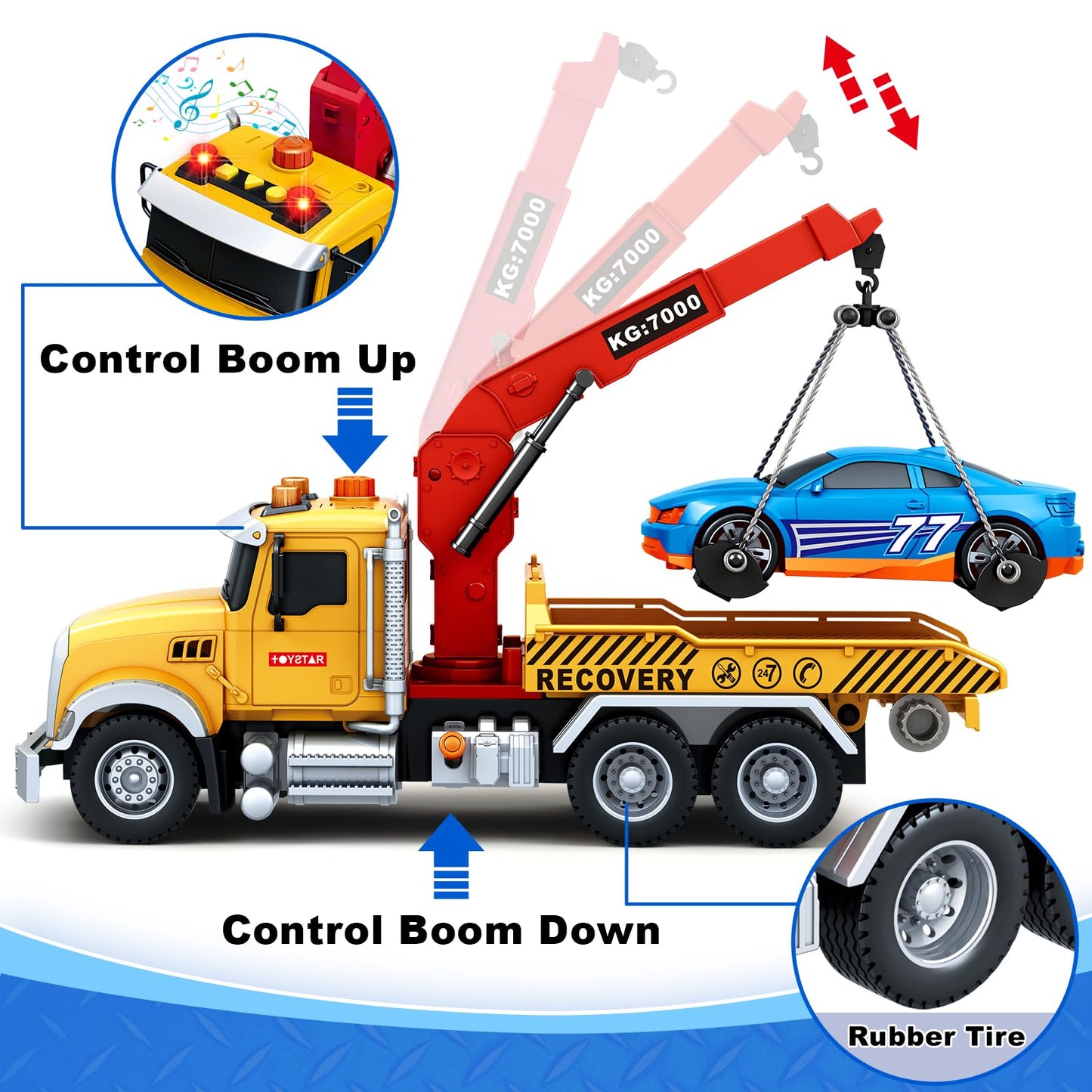 Bstoyder 15-Inch Tow Truck Toy with Crane, Lights & Sounds – Ideal for Kids Aged 3–7